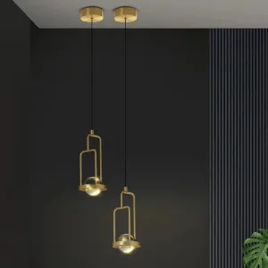Minimalist Crystal Pendant Lamp with Gold Frame and Rectangle Design