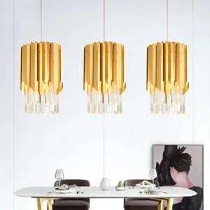 Minimalist Crystal Prisms Gold Pendant Ceiling Lamp - 1 Light Suspension for Restaurants