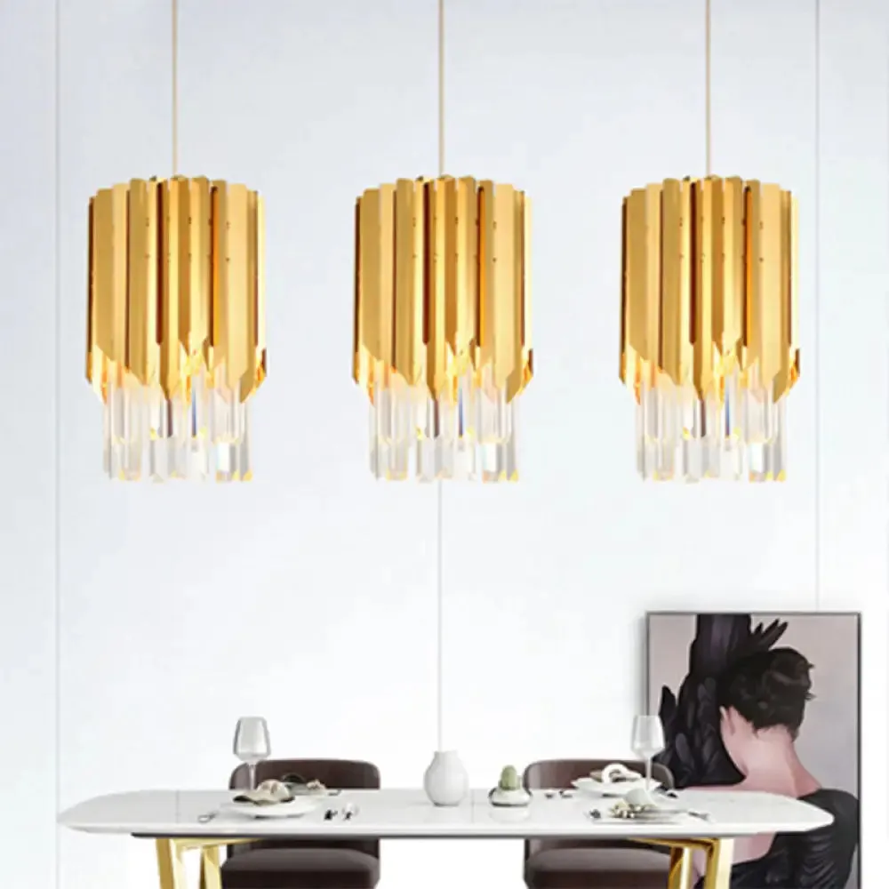Minimalist Crystal Prisms Gold Pendant Ceiling Lamp - 1 Light Suspension for Restaurants