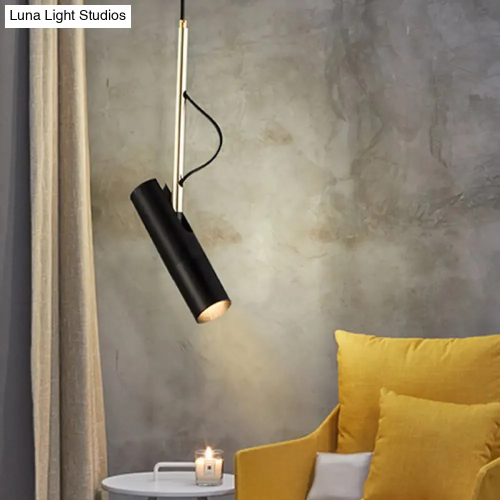 Minimalist Cylinder Metallic Pendant Light Fixture - 1 Bulb - Black/White - Warm/White Light