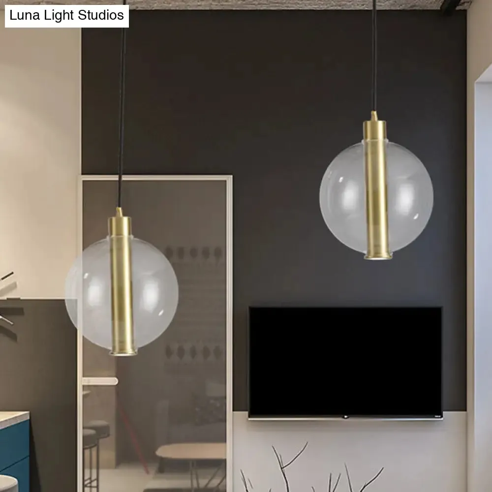 Minimalist Gold LED Pendant Lamp with Clear Glass Shade - Bedroom Ceiling Light