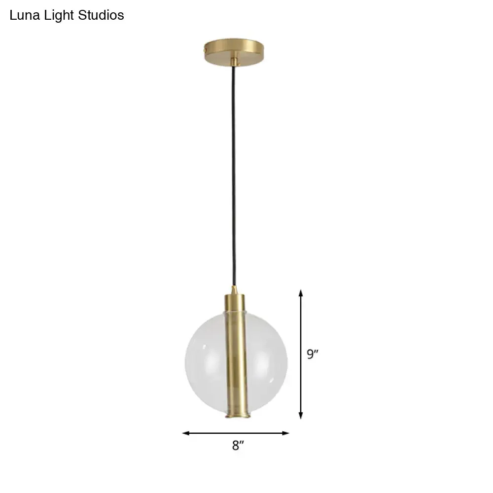 Minimalist Gold LED Pendant Lamp with Clear Glass Shade - Bedroom Ceiling Light