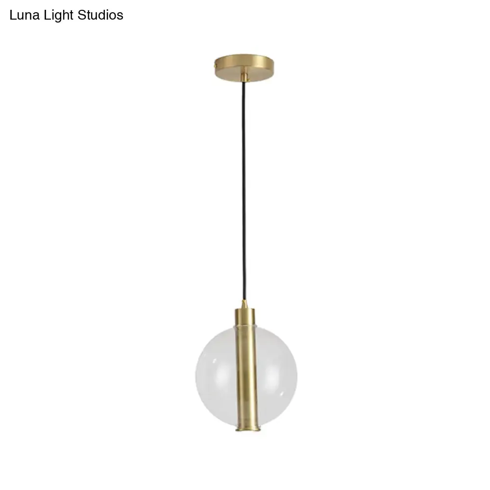 Minimalist Gold LED Pendant Lamp with Clear Glass Shade - Bedroom Ceiling Light