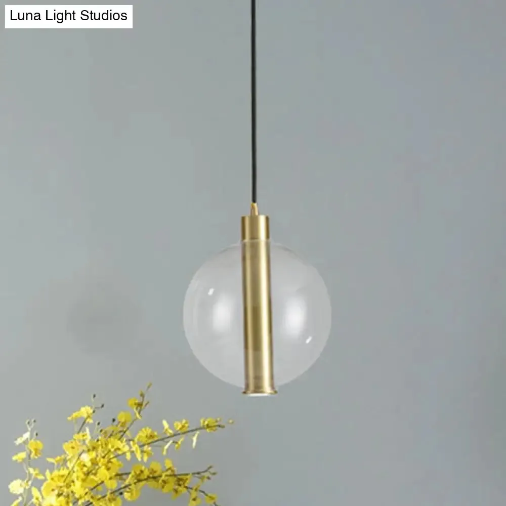Minimalist Gold LED Pendant Lamp with Clear Glass Shade - Bedroom Ceiling Light
