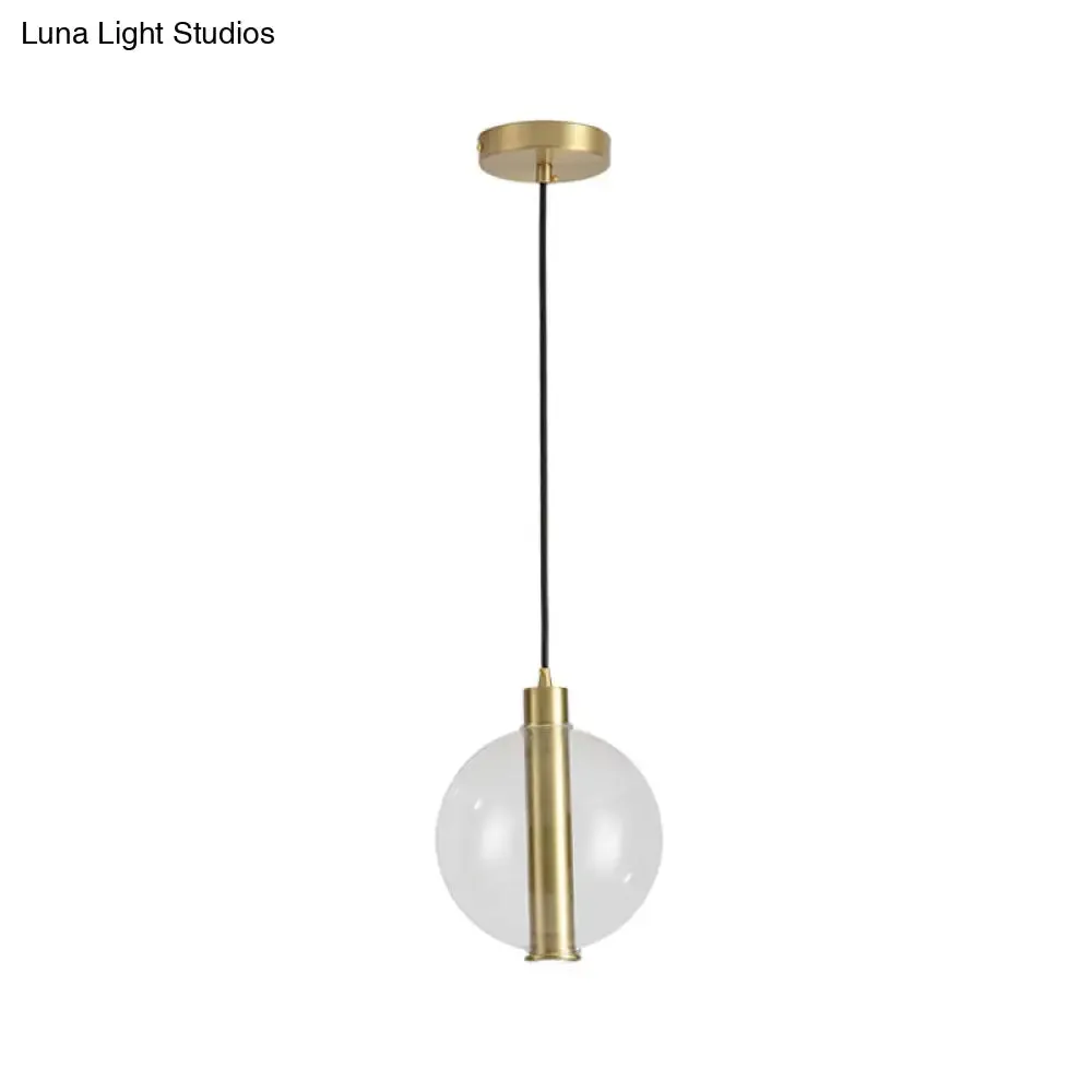 Minimalist Gold LED Pendant Lamp with Clear Glass Shade - Bedroom Ceiling Light