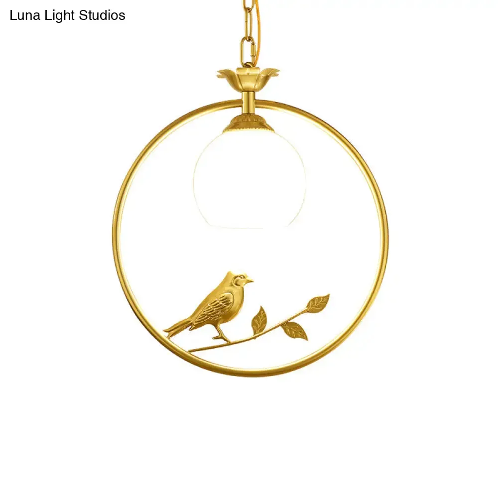 Minimalist Gold/Black Metal Bird Pendant Light Fixture with 1 Light Ring