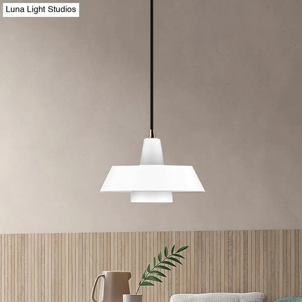 Minimalist Metallic Pendant Lamp: Black/White/Green Capped Hanging Lighting for Bedroom