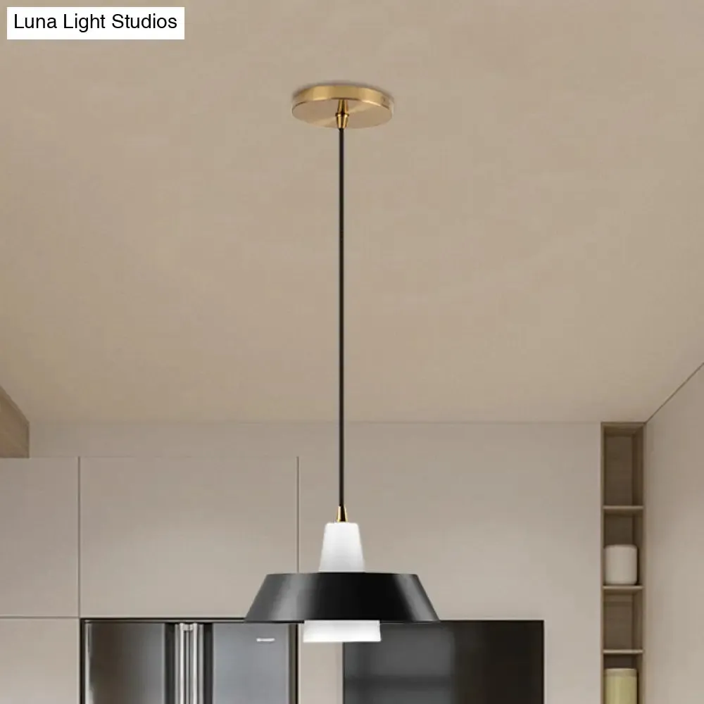 Minimalist Metallic Pendant Lamp: Black/White/Green Capped Hanging Lighting for Bedroom