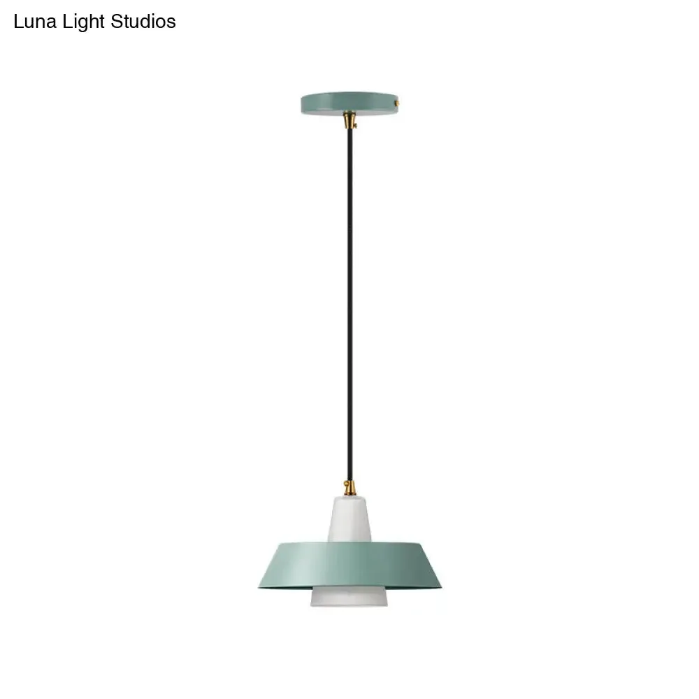 Minimalist Metallic Pendant Lamp: Black/White/Green Capped Hanging Lighting for Bedroom