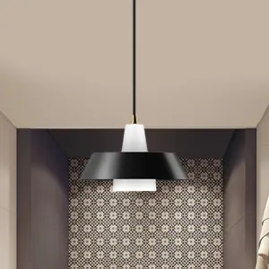 Minimalist Metallic Pendant Lamp: Black/White/Green Capped Hanging Lighting for Bedroom