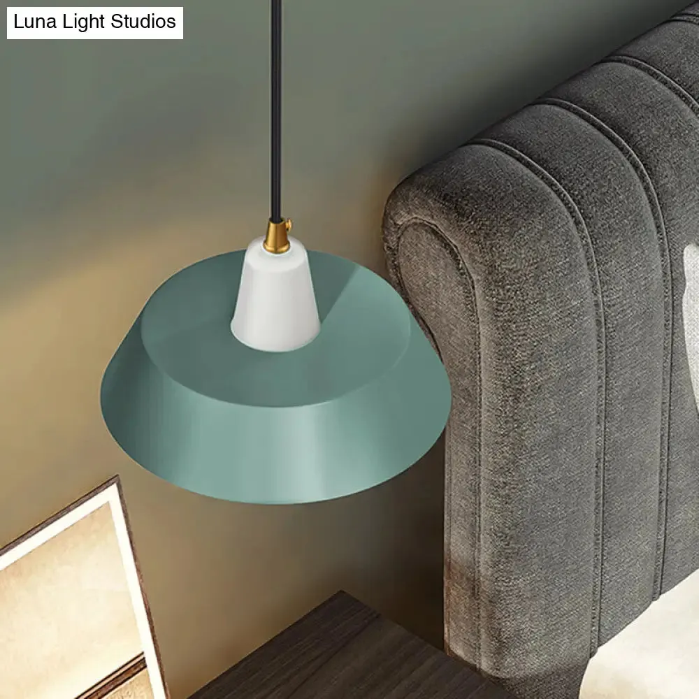 Minimalist Metallic Pendant Lamp: Black/White/Green Capped Hanging Lighting for Bedroom