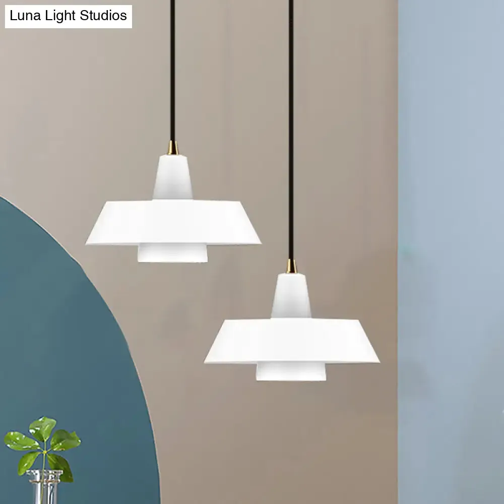 Minimalist Metallic Pendant Lamp: Black/White/Green Capped Hanging Lighting for Bedroom
