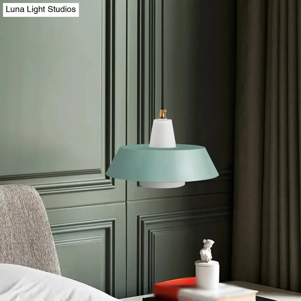 Minimalist Metallic Pendant Lamp: Black/White/Green Capped Hanging Lighting for Bedroom