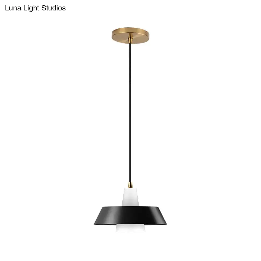 Minimalist Metallic Pendant Lamp: Black/White/Green Capped Hanging Lighting for Bedroom
