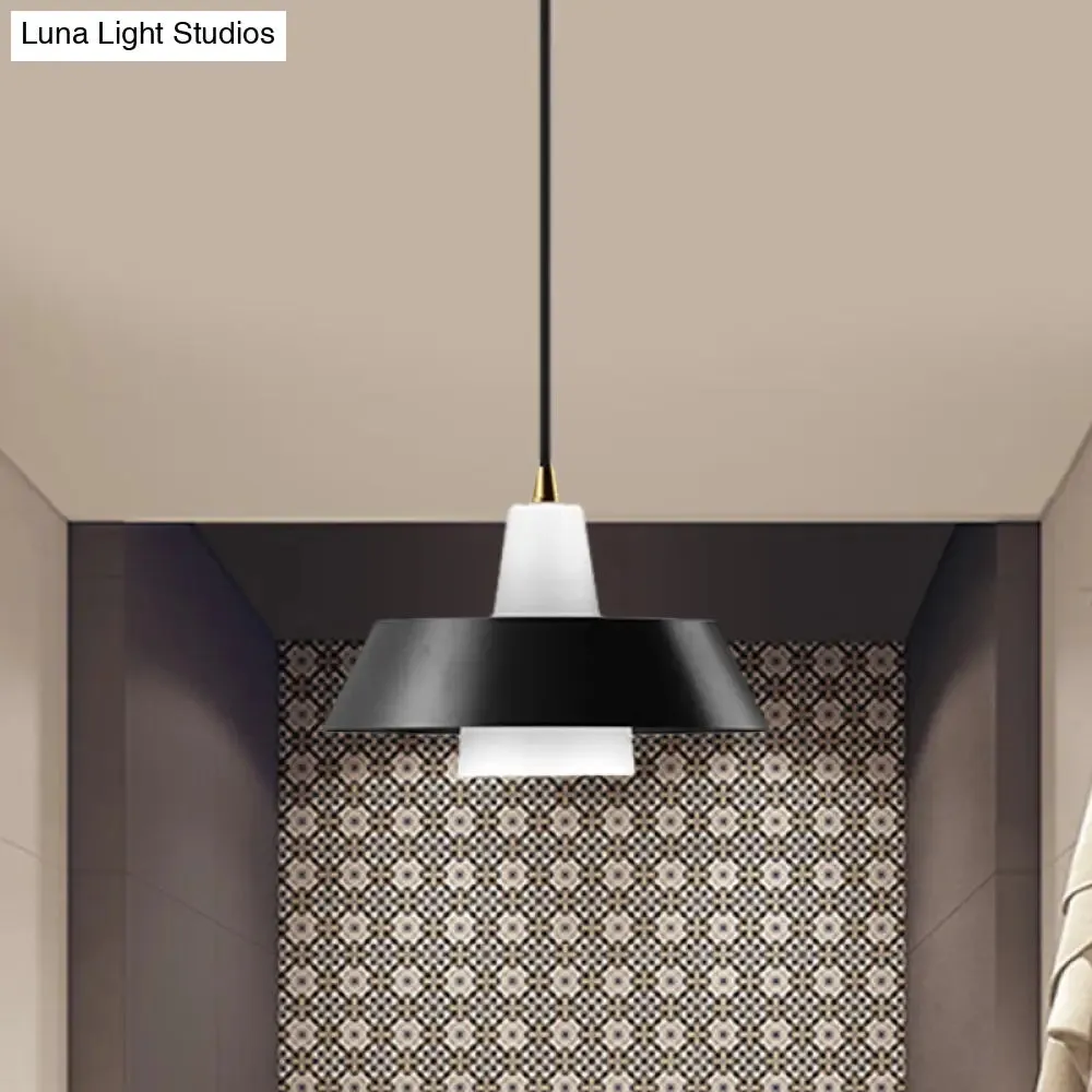Minimalist Metallic Pendant Lamp: Black/White/Green Capped Hanging Lighting for Bedroom