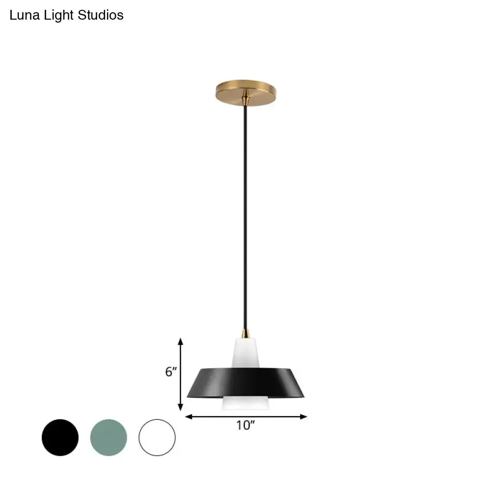 Minimalist Metallic Pendant Lamp: Black/White/Green Capped Hanging Lighting for Bedroom