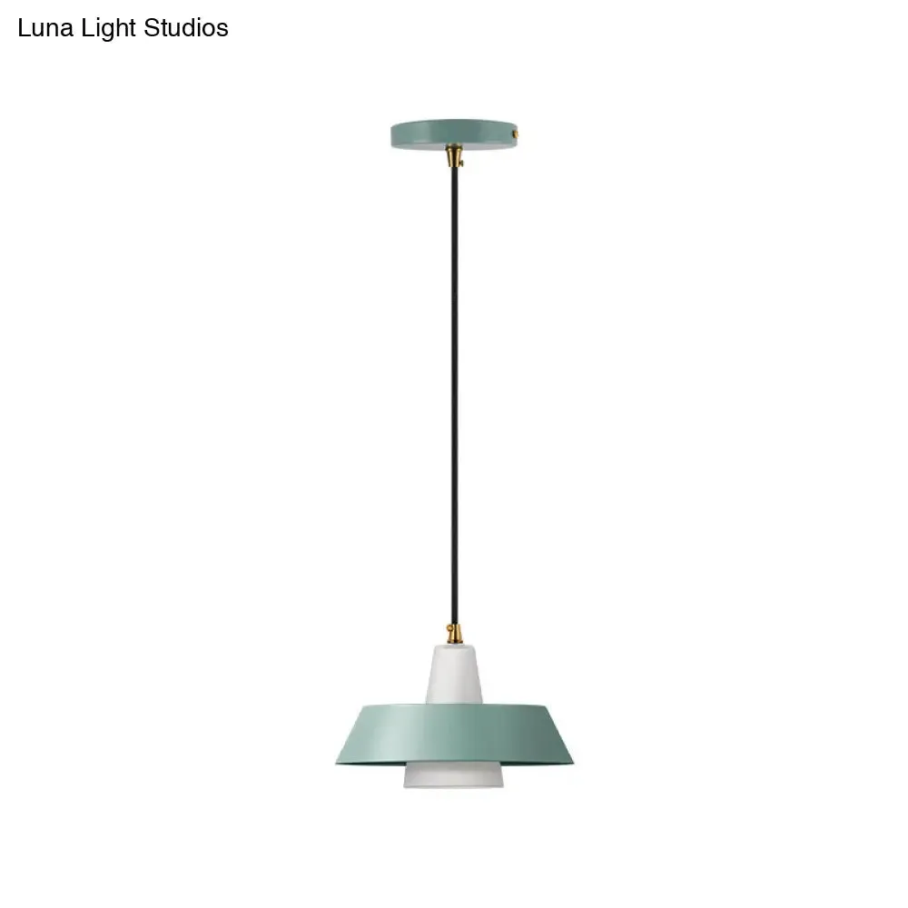 Minimalist Metallic Pendant Lamp: Black/White/Green Capped Hanging Lighting for Bedroom