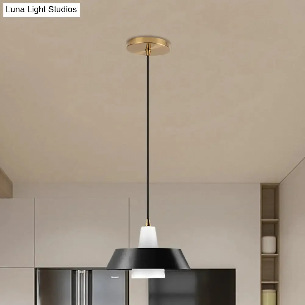 Minimalist Metallic Pendant Lamp: Black/White/Green Capped Hanging Lighting for Bedroom