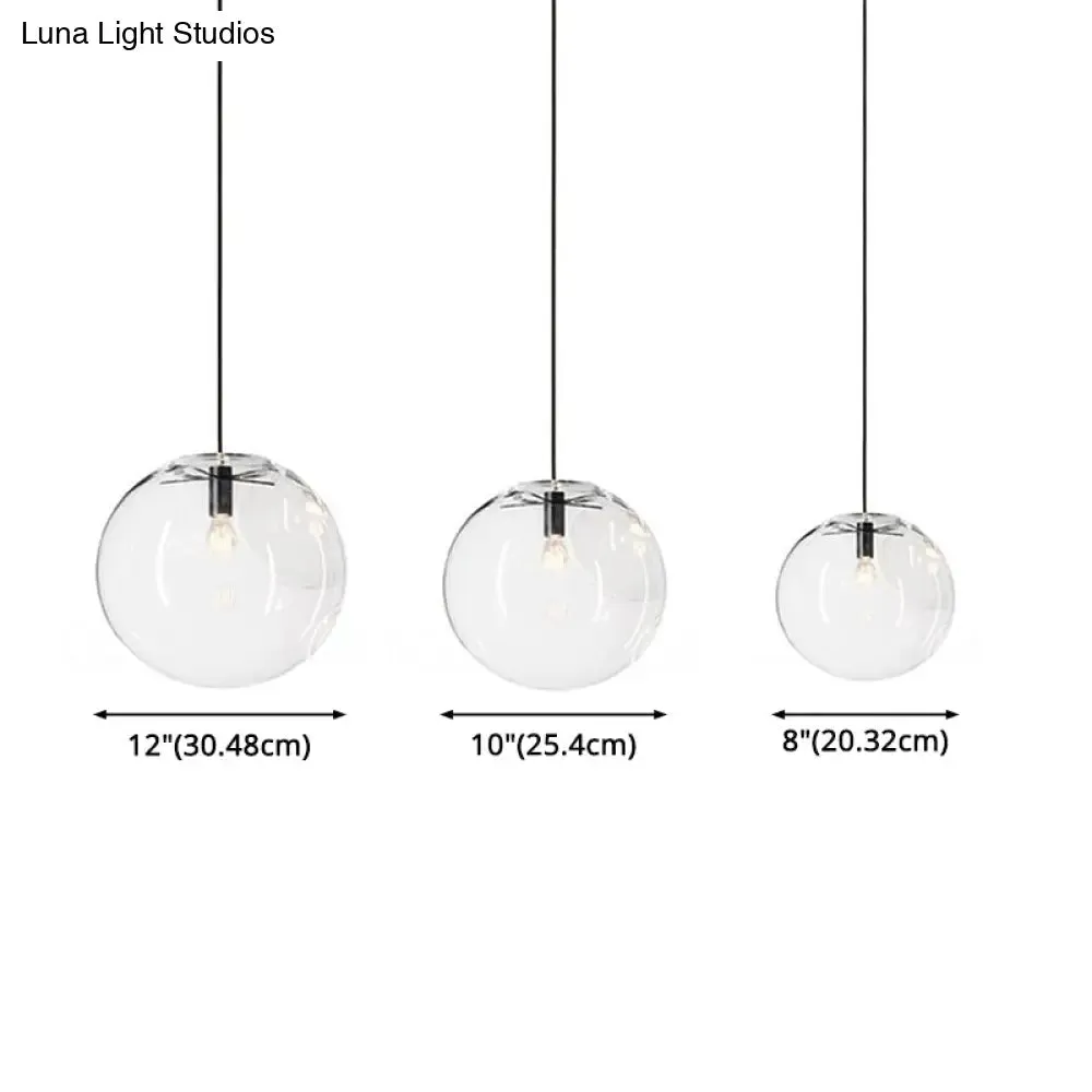 Modern Minimalist Clear Glass Pendant Light - Spherical Design - Dining Room Hanging Lamp