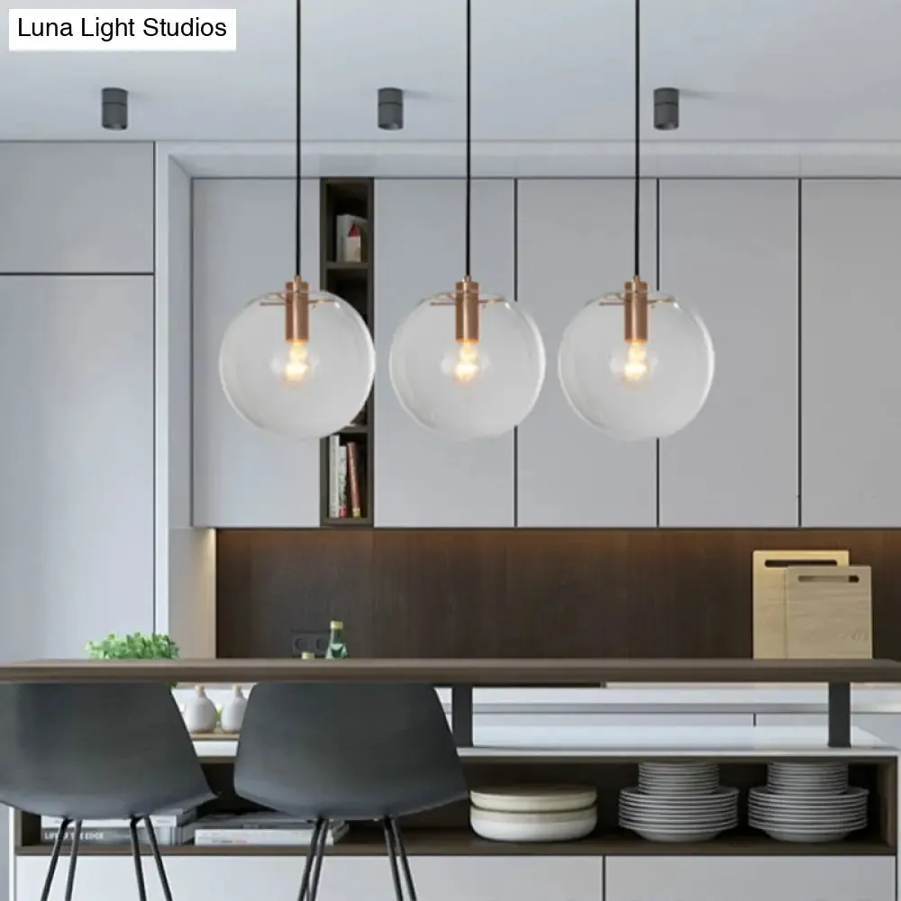Modern Minimalist Clear Glass Pendant Light - Spherical Design - Dining Room Hanging Lamp