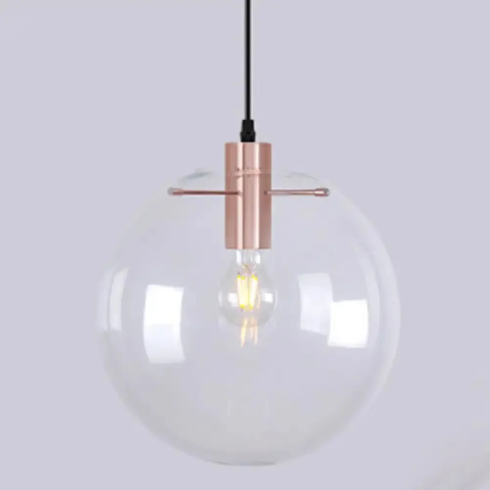 Modern Minimalist Clear Glass Pendant Light - Spherical Design - Dining Room Hanging Lamp