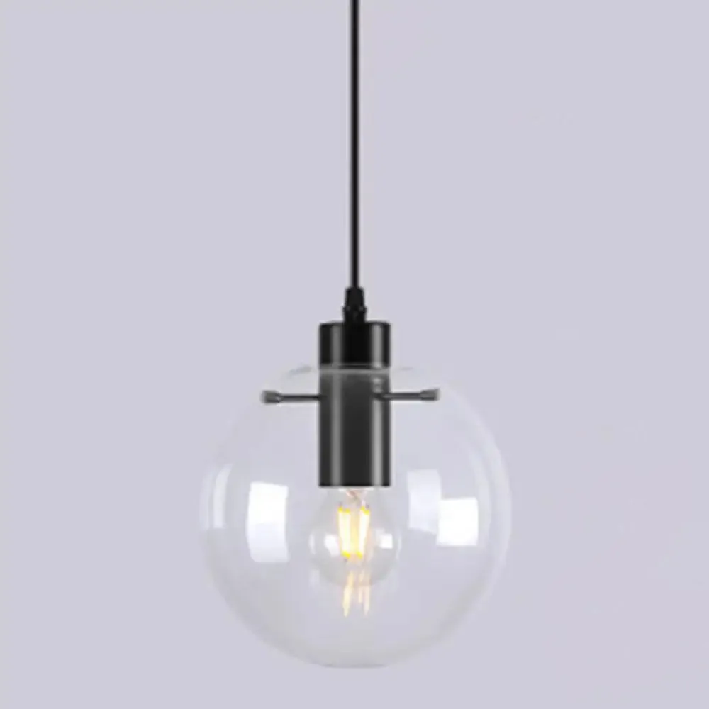 Modern Minimalist Clear Glass Pendant Light - Spherical Design - Dining Room Hanging Lamp