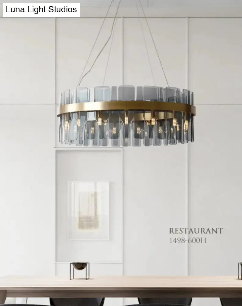 Modern Minimalist Smoked Glass Gold Pendant Lamp - Stylish Living Room Ceiling Light