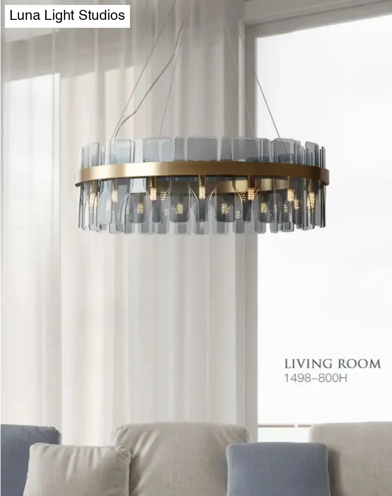 Modern Minimalist Smoked Glass Gold Pendant Lamp - Stylish Living Room Ceiling Light