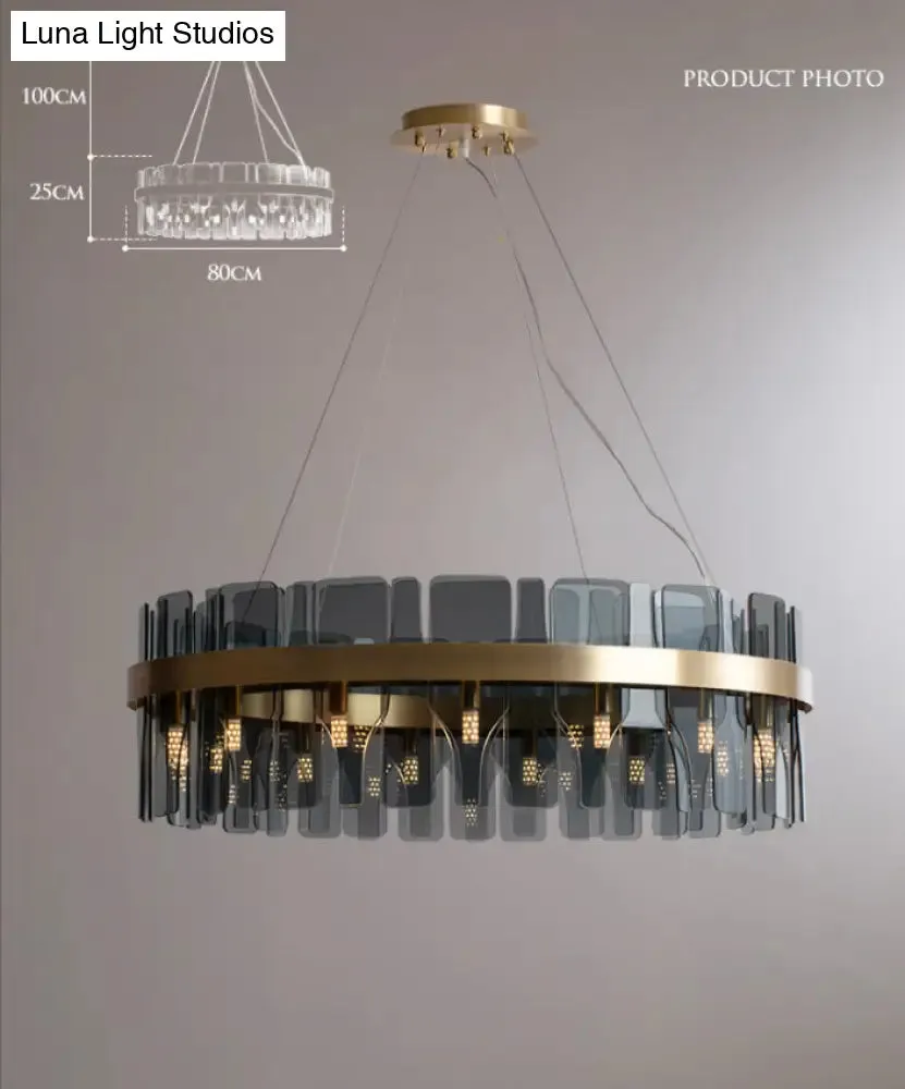 Modern Minimalist Smoked Glass Gold Pendant Lamp - Stylish Living Room Ceiling Light