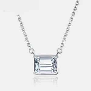 Moissanite Emerald Cut Pendant Necklaces Unique Design Classic Women Wedding Link Chain Necklace Fine Jewelry For Party 1CT