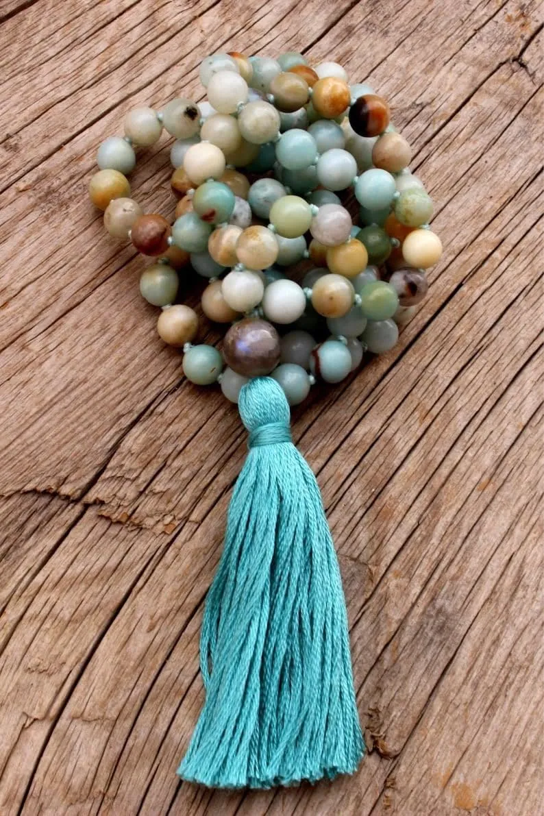 Natural Amazonite and Labradorite 6mm 108 Mala Beads, Spiritual, Meditation Beads, Reiki, Japa Mala, Buddhist Prayer Beads, Yoga Bracelet, healing beads LKMALA-RRGU-2704