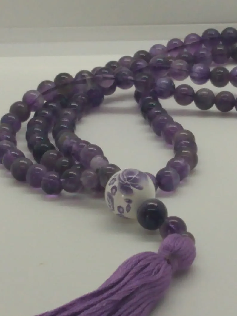 Natural Amethyst 6,8,10mm 108 Mala Beads, Spiritual, Meditation Beads, Reiki, Japa Mala, Buddhist Prayer Beads, Yoga Bracelet, healing beads LKMALA-RRGU-2602