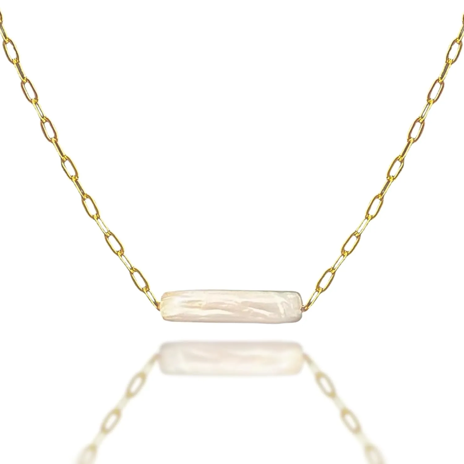 Natural Baroque Irregular Freshwater Toothpick Pearl Minimalist Modern Pendant Choker Necklace with a Dainty 14K Yellow Gold-Plated Chain  perfect for any occasion or as a thoughtful gift