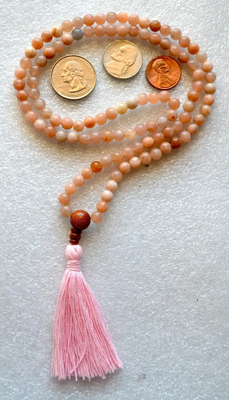 Natural FLOWER MOONSTONE 6mm 108 Mala Beads, Spiritual, Meditation Beads, Reiki, Japa Mala, Buddhist Prayer Beads, Yoga Bracelet, healing beads LKMALA-RRGU-1647