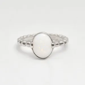 Natural Opal Ring - White Vintage Ring - Silver Bubble Band