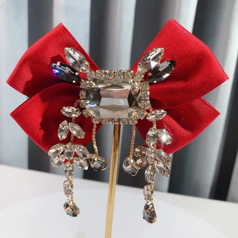 New Fabric Bowknot Brooch Rhinestone Vintage Brooches for Women Accessories