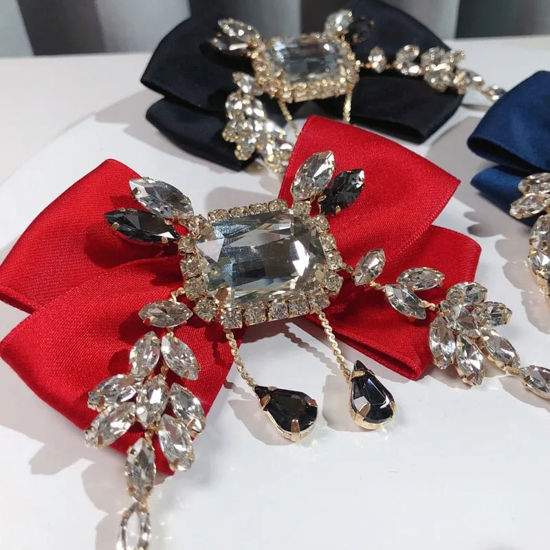 New Fabric Bowknot Brooch Rhinestone Vintage Brooches for Women Accessories