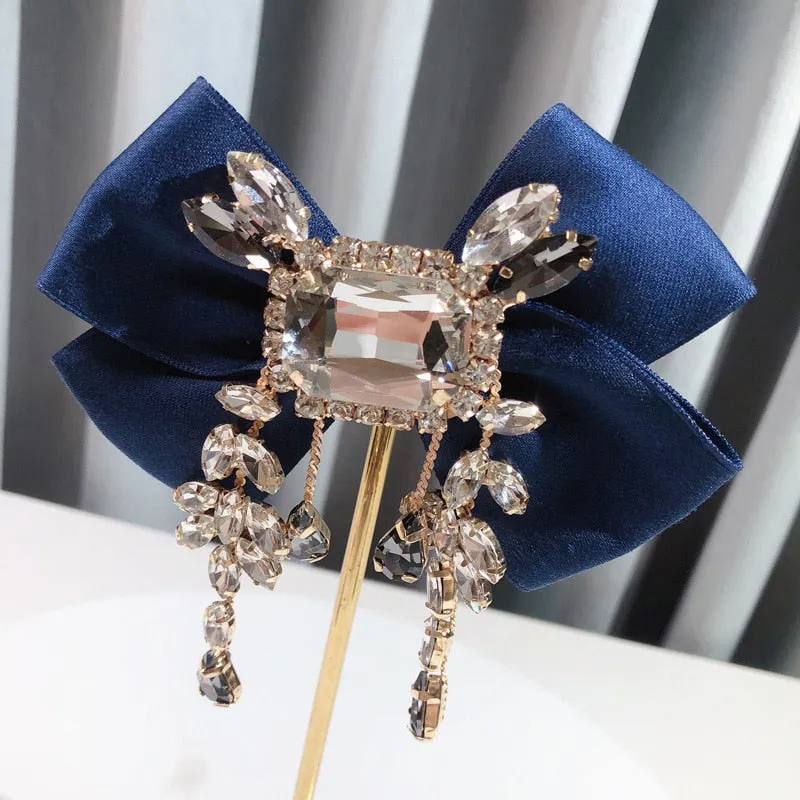 New Fabric Bowknot Brooch Rhinestone Vintage Brooches for Women Accessories