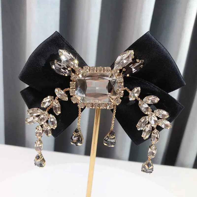 New Fabric Bowknot Brooch Rhinestone Vintage Brooches for Women Accessories
