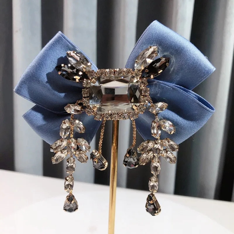 New Fabric Bowknot Brooch Rhinestone Vintage Brooches for Women Accessories
