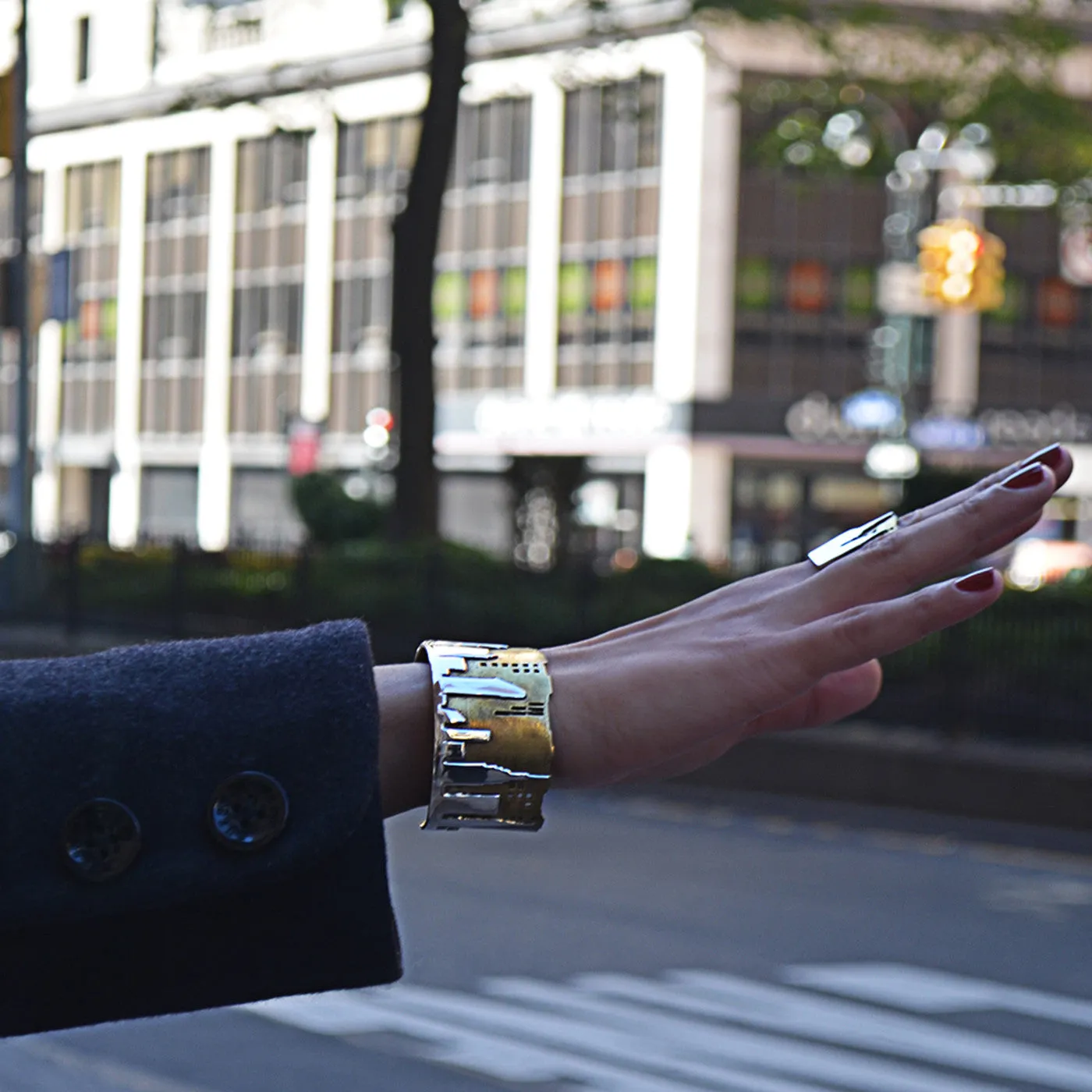 New York City Skyline Sterling Silver & Brass Cuff
