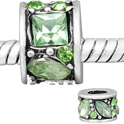 One(1) Rondelle Mosaic Style Light Green  Crystals European Bead Compatible for Most European Snake Chain Bracelet