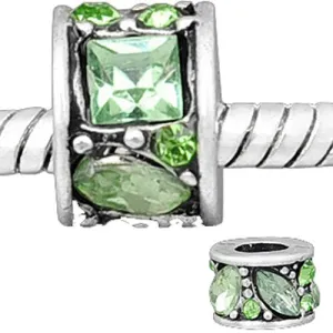One(1) Rondelle Mosaic Style Light Green  Crystals European Bead Compatible for Most European Snake Chain Bracelet