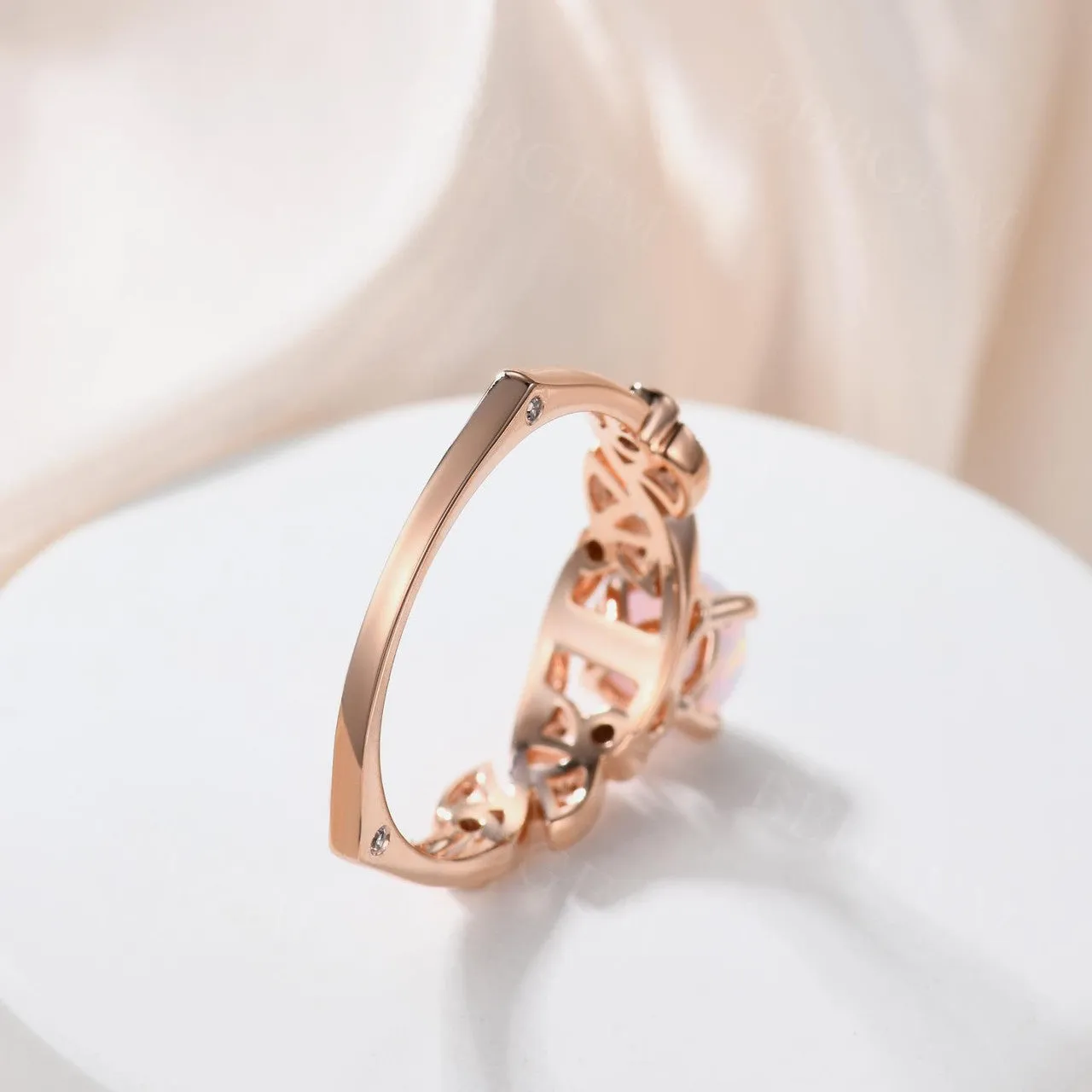 Opal Engagement Ring 14k 18k Rose Gold Round Cut Antique Art Deco Wedding Ring Milgrain Anniversary Gift Women Set