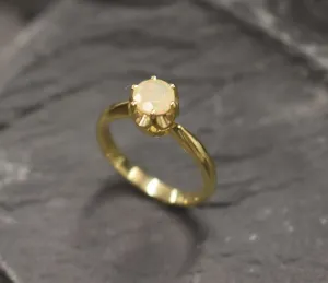 Opal Solitaire Gold Ring -  Dainty Opal Ring - Opal Promise Ring
