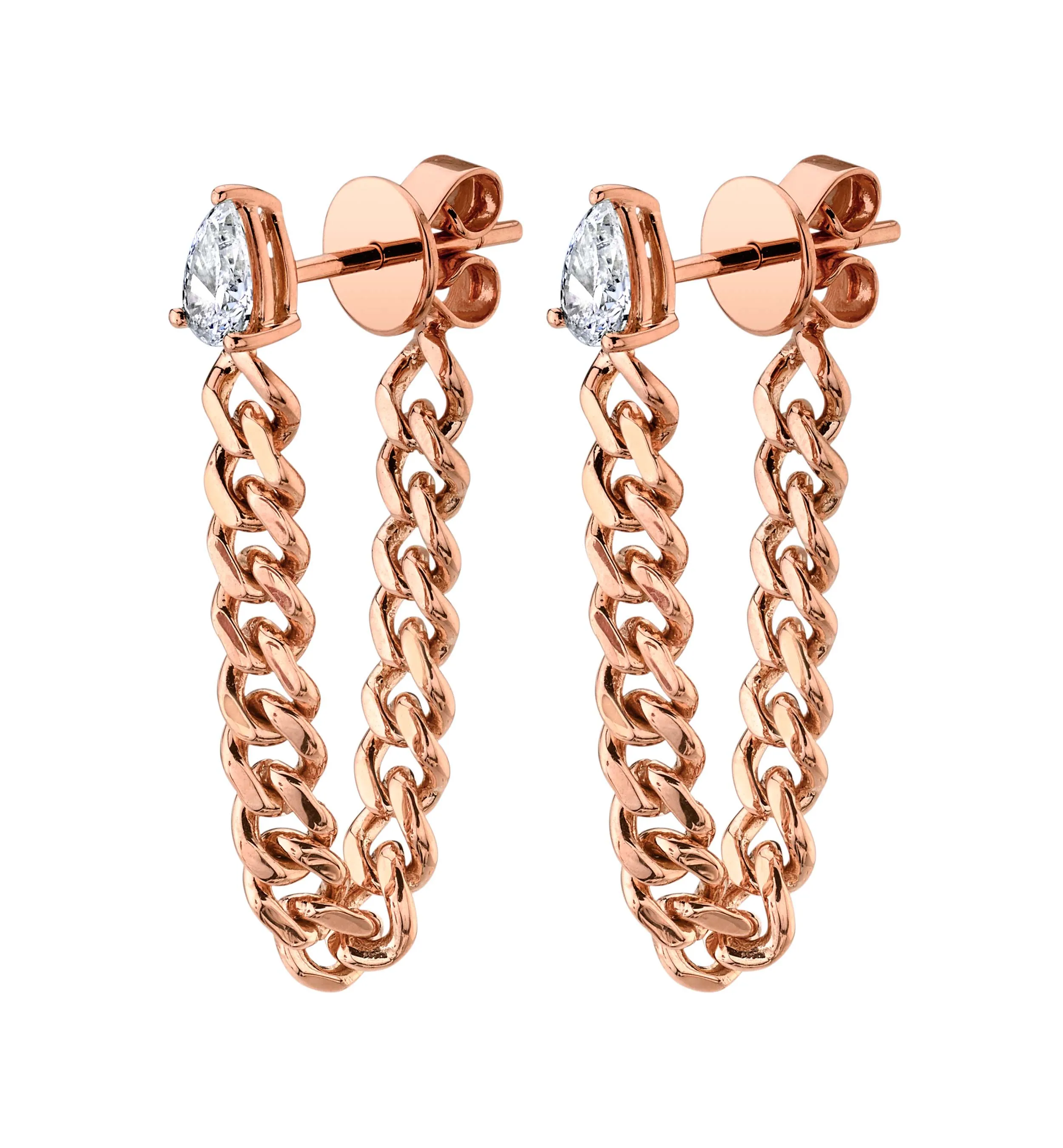 PAIR OF PEAR DIAMOND CUBAN LINK LOOP EARRING