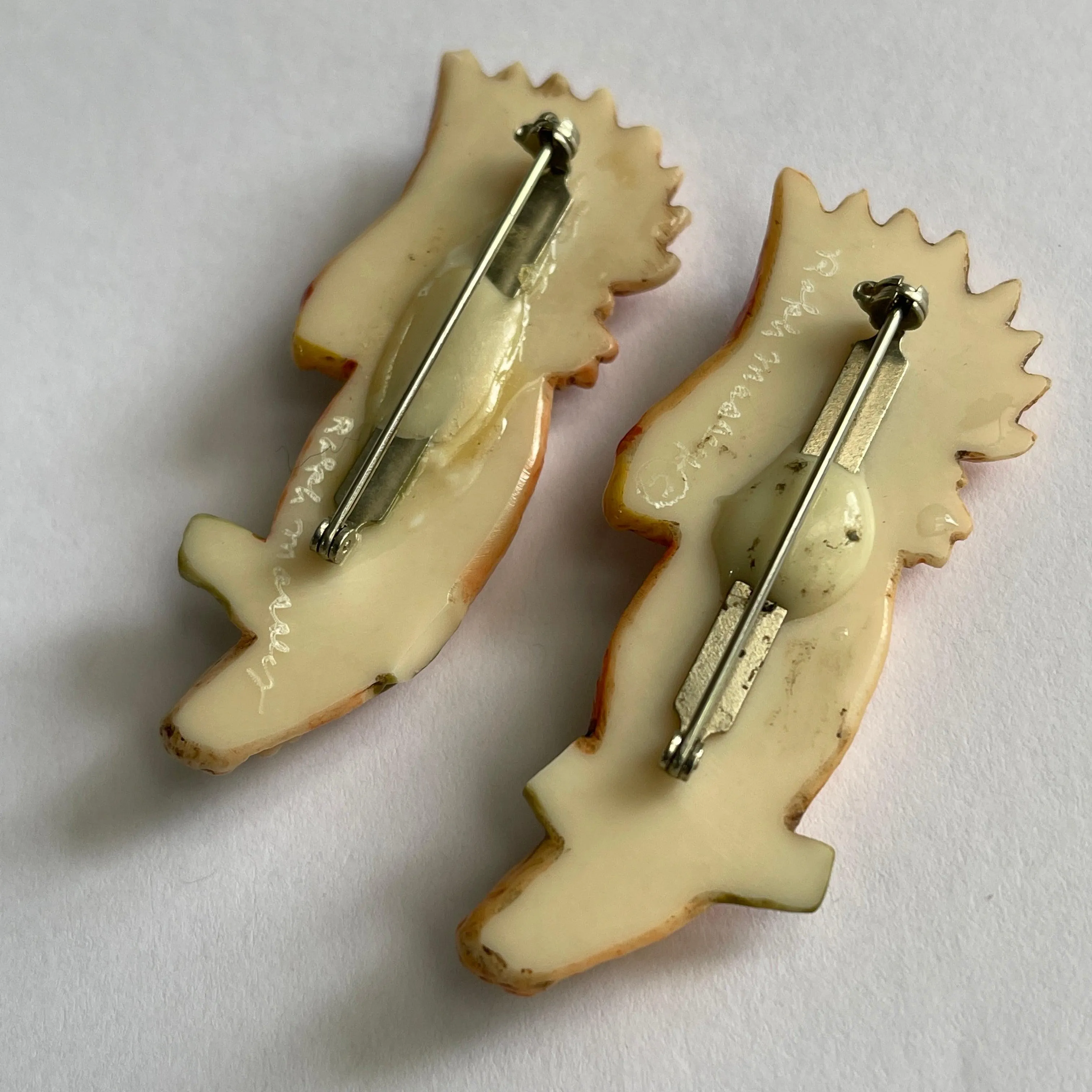 Pair of Pink Cockatoo Mid Century Plastic Brooches