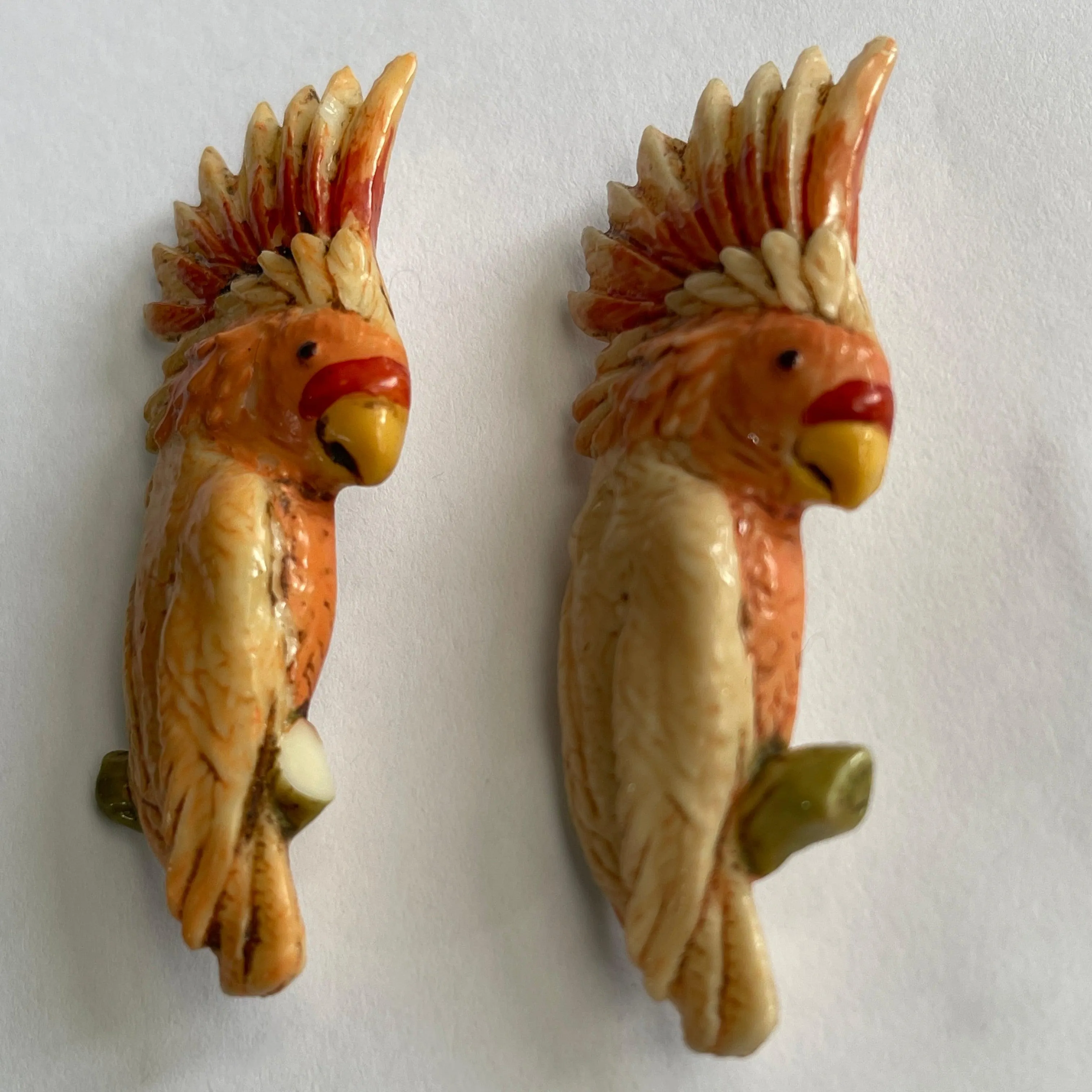 Pair of Pink Cockatoo Mid Century Plastic Brooches