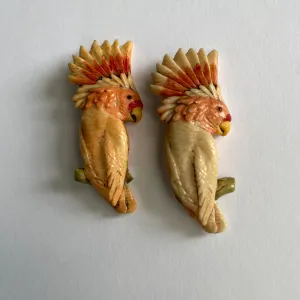 Pair of Pink Cockatoo Mid Century Plastic Brooches