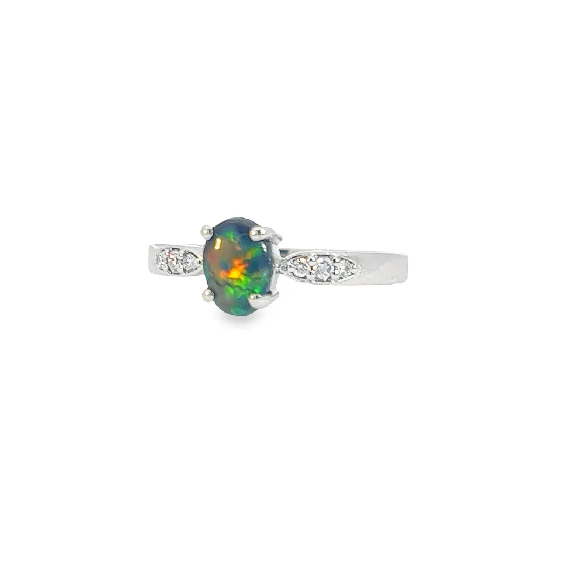 Platinum Black Opal Ring with Pink Diamonds for Women - Silver & Gold Opal Jewelry Elegance